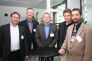 Die Referenten (v.l.): Dipl.-Ing. Dirk M�nzner, Prof. Dipl.-Ing. Univ. Rasso Steinmann, Dipl.-Ing. Thomas Fink, Sipl.-Ing. Augsut Pries und Dr. Thomas Liebich. Foto: Alexander Hauk / Bayerische Ingenieurekammer-Bau