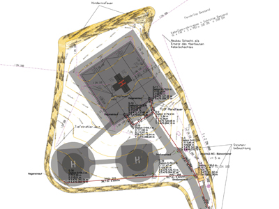 Hubschrauberlandeplatz mit Verkehrsfl�chen und Ingenieurbauwerken.